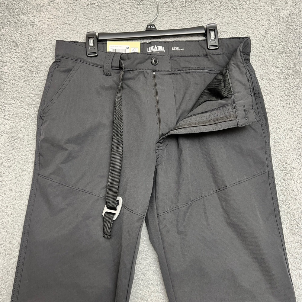 Lake‎ & Trail Belted Hiking Pant Mens 34/32 Black New Integrated Belt Nylon